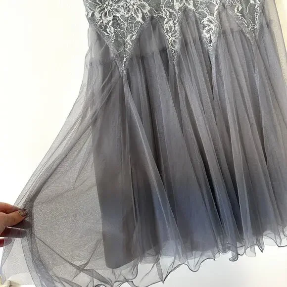 Ryu Gray Lace Tulle Fit Flare Dress L Prom Dance Romantic Balletcore Fairycore - Picture 8 of 12